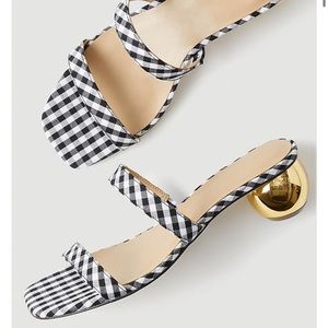 NWT Ann Taylor Gingham Gold Ball Heel Sandal
